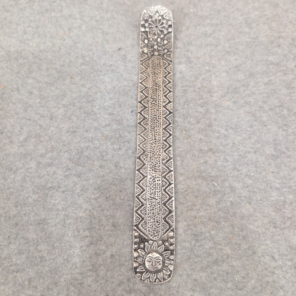Silver Tone Metal Celestial Sun Moon Incense Burner Ash Catcher Tribal Pattern - Picture 1 of 4